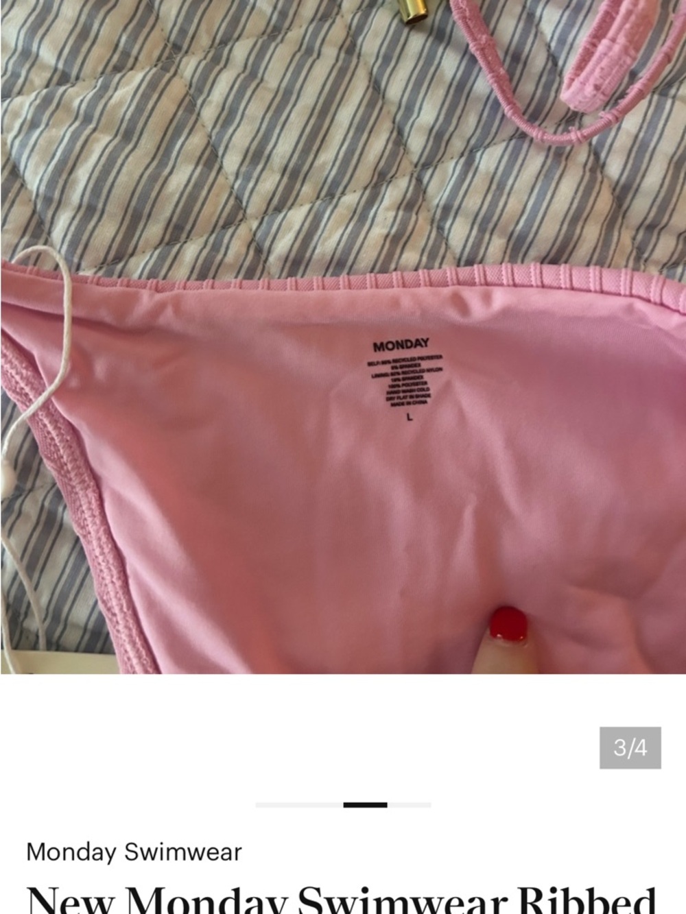 Monday Swimwear Pink Ribbed Bikini Bottom
